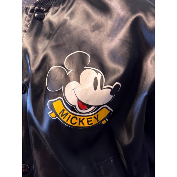 Vintage 80s Chalk Line Mickey Mouse Satin Bomber Jacket Black Large Made in USA - Picture 7 of 12